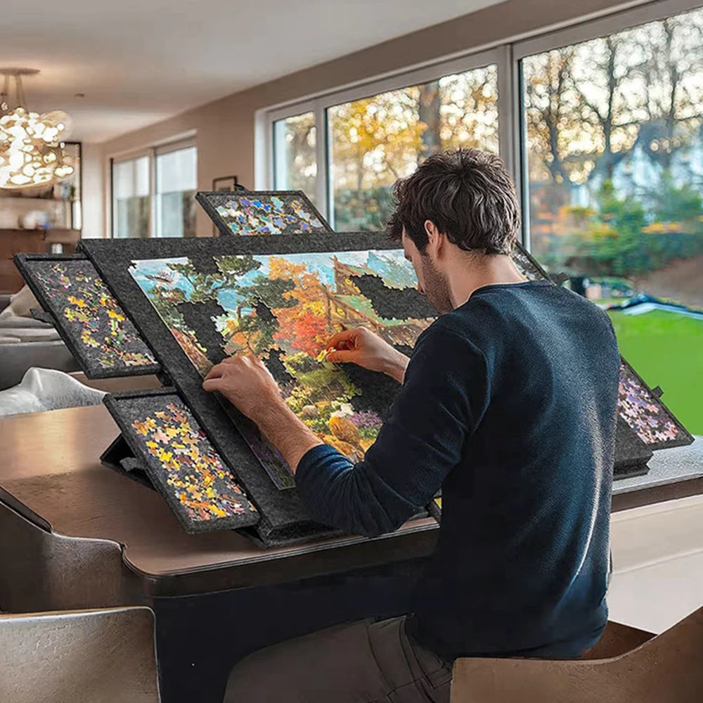 Table de puzzle pliante avec housse et 6 tiroirs