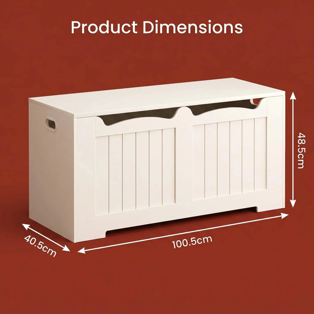 Coffre de rangement blanc rectangulaire, dimensions 100,5 cm, hauteur 48,5 cm