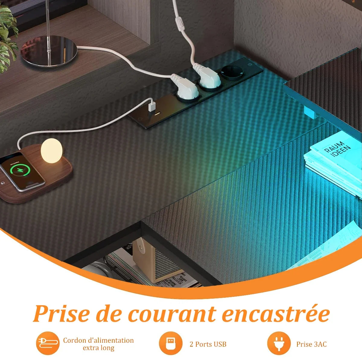 Détails du bureau gaming en L noir