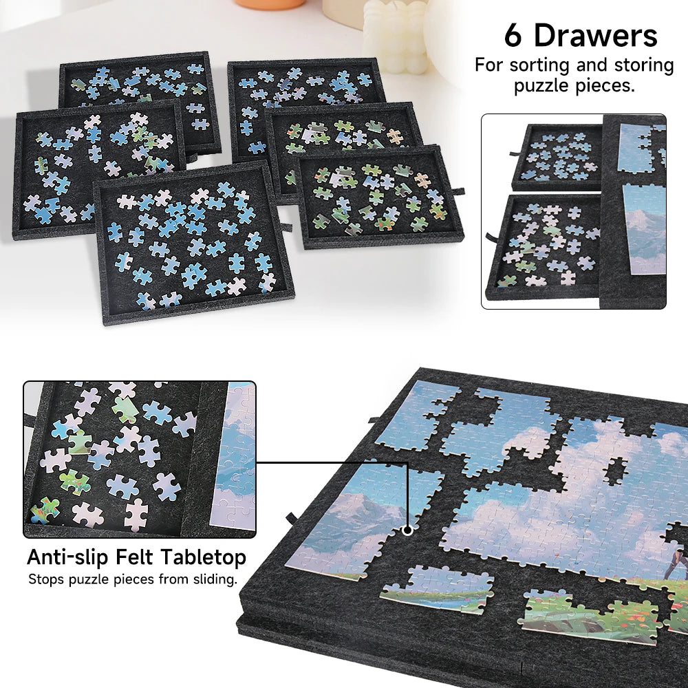 Table de puzzle pliante avec housse et 6 tiroirs