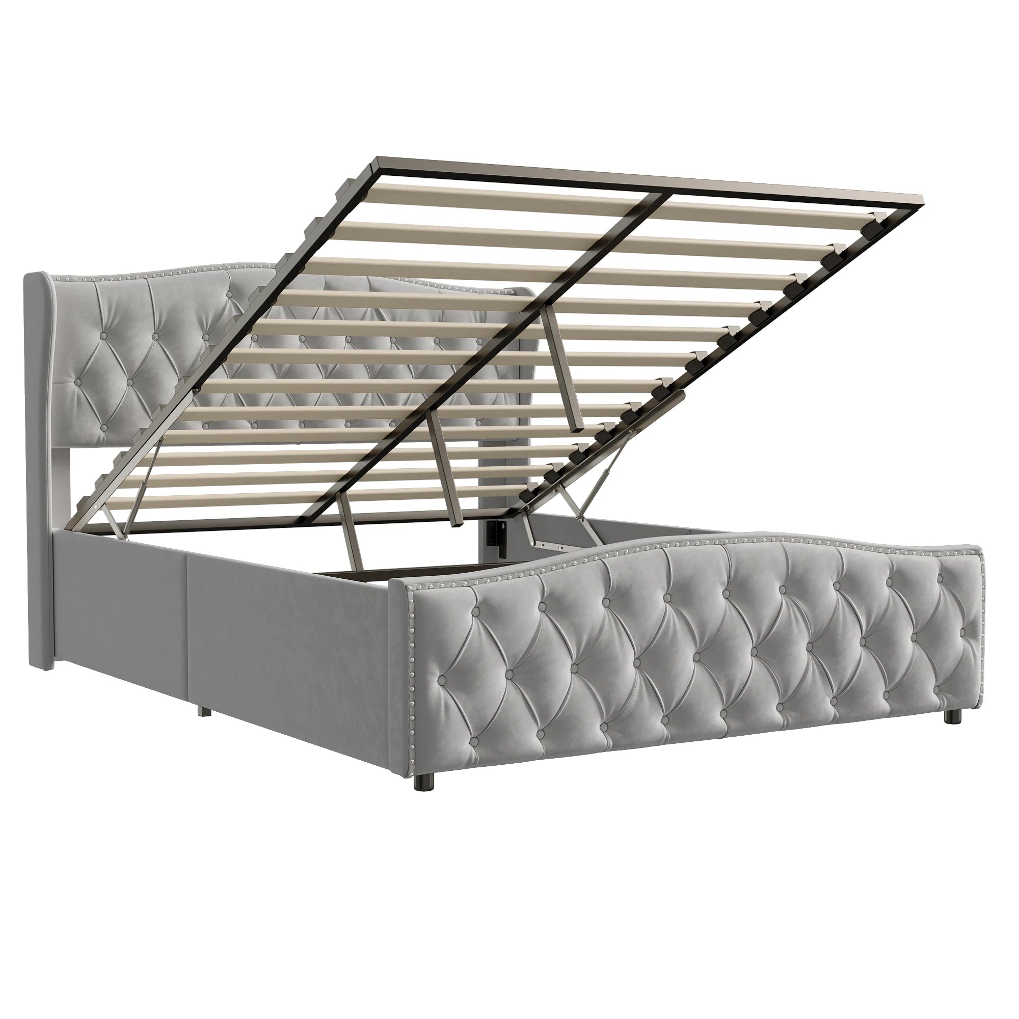 Lit double coffre en velours 140 ou 160 × 200 cm