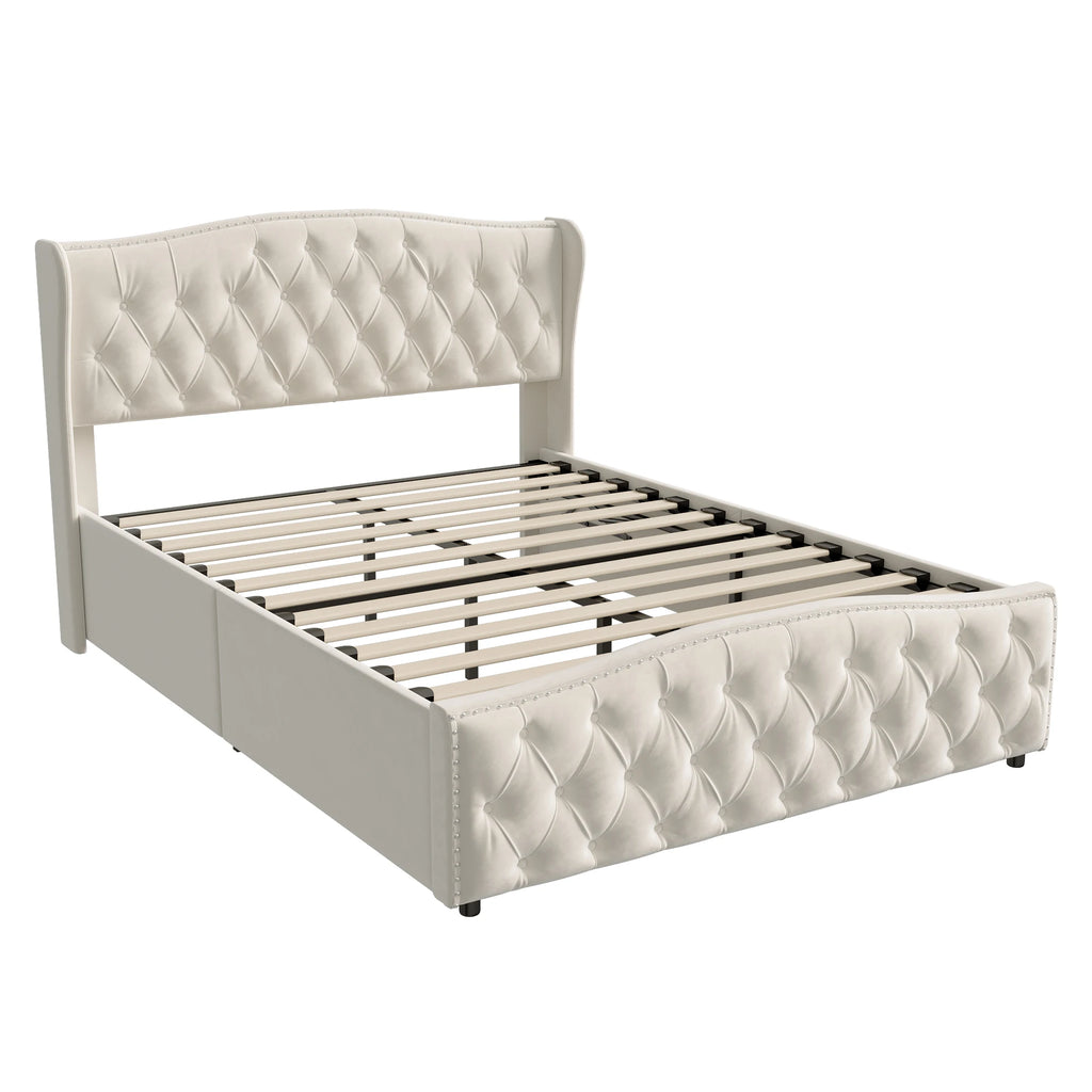 Lit double coffre en velours 140 ou 160 × 200 cm