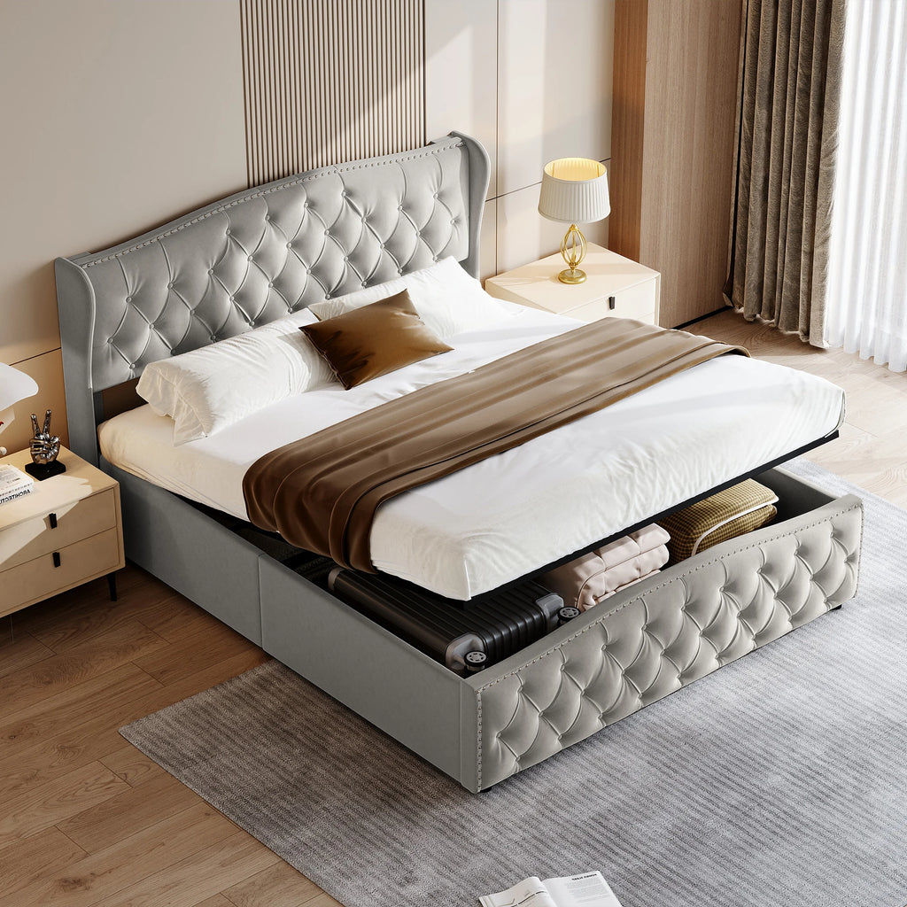 Lit double coffre en velours 140 ou 160 × 200 cm