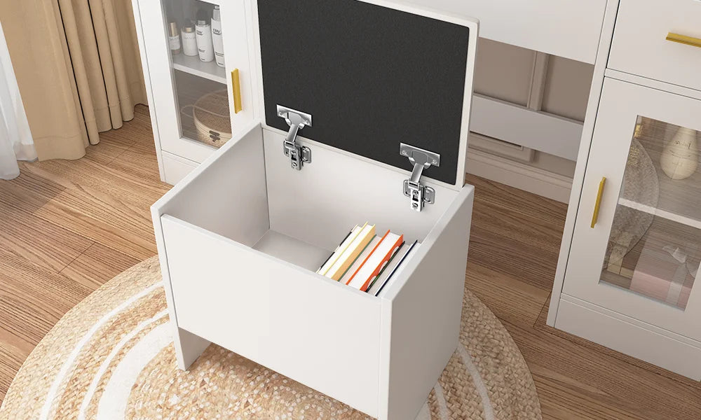 Coiffeuse avec miroir LED, 3 tiroirs et tabouret