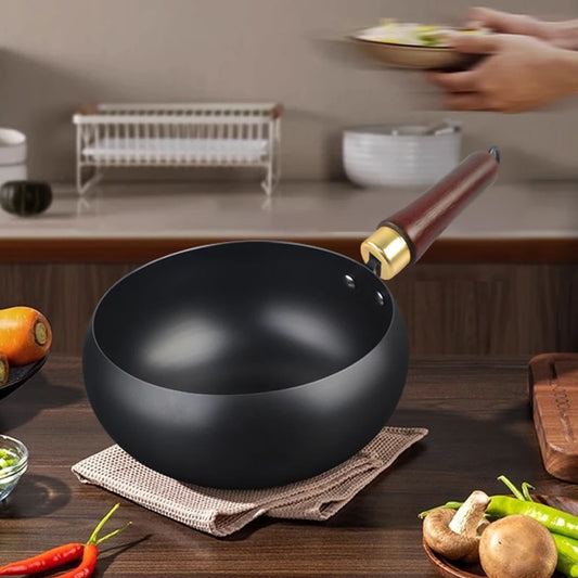Wok En Fer Forgé 24 Et 28 Cm Avec Couvercle En Bois Induction