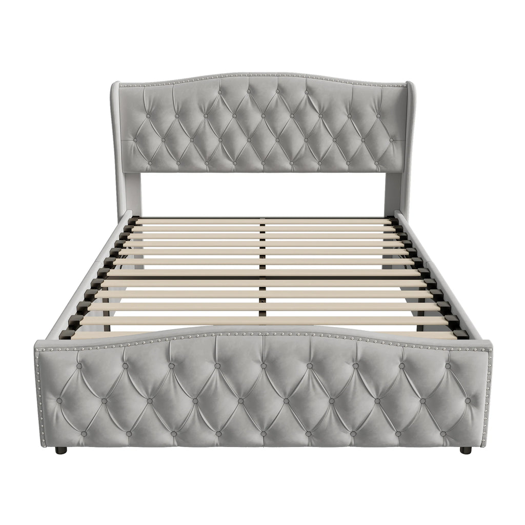 Lit double coffre en velours 140 ou 160 × 200 cm