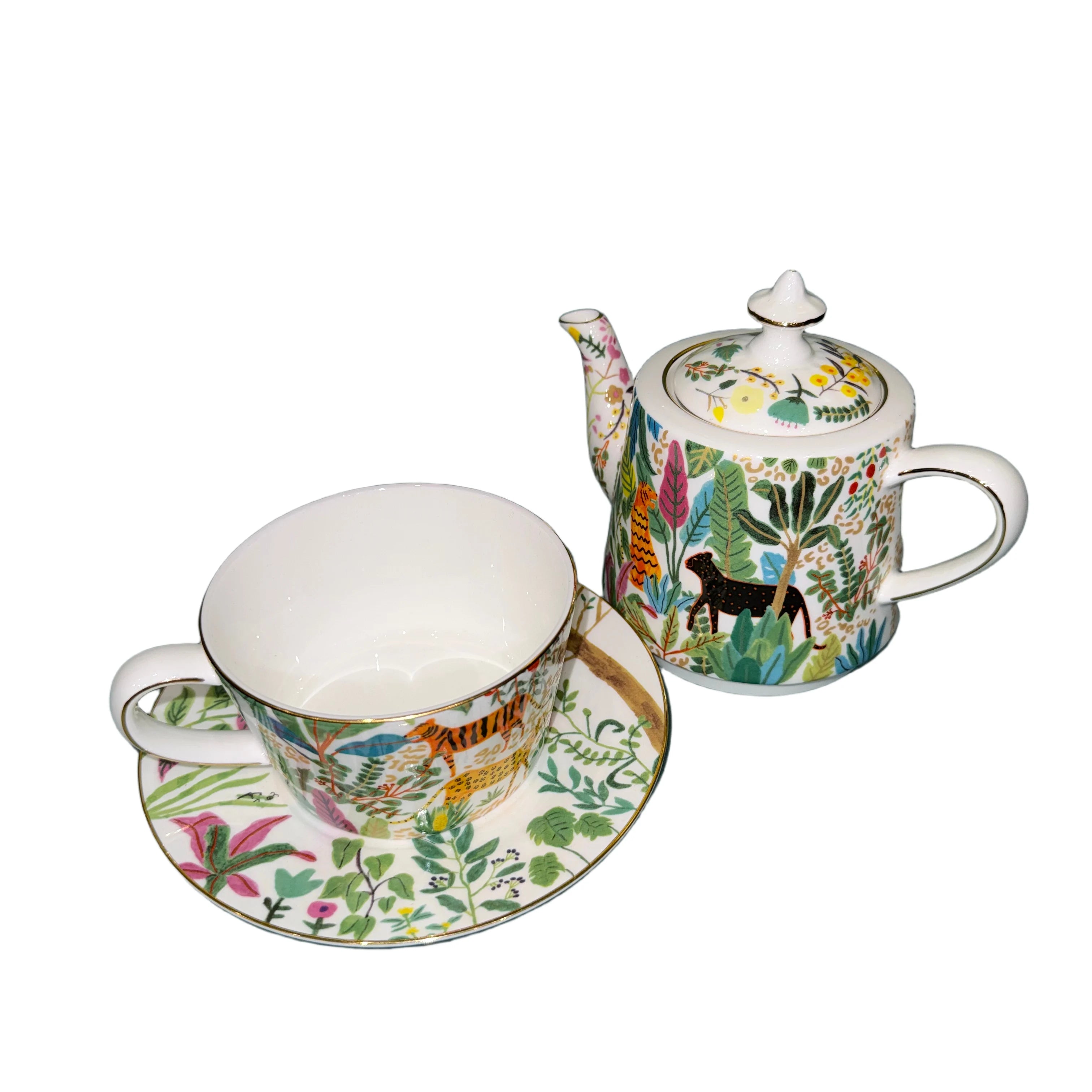 Théière et tasse empilables 2-en-1, motif savane
