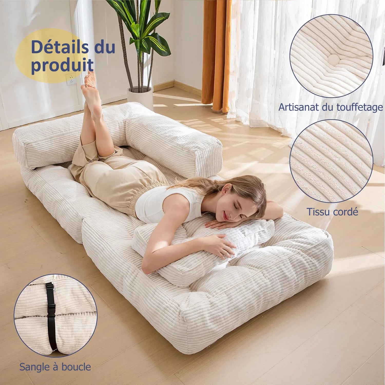 Canapé compact convertible 80 × 80 cm avec accoudoirs