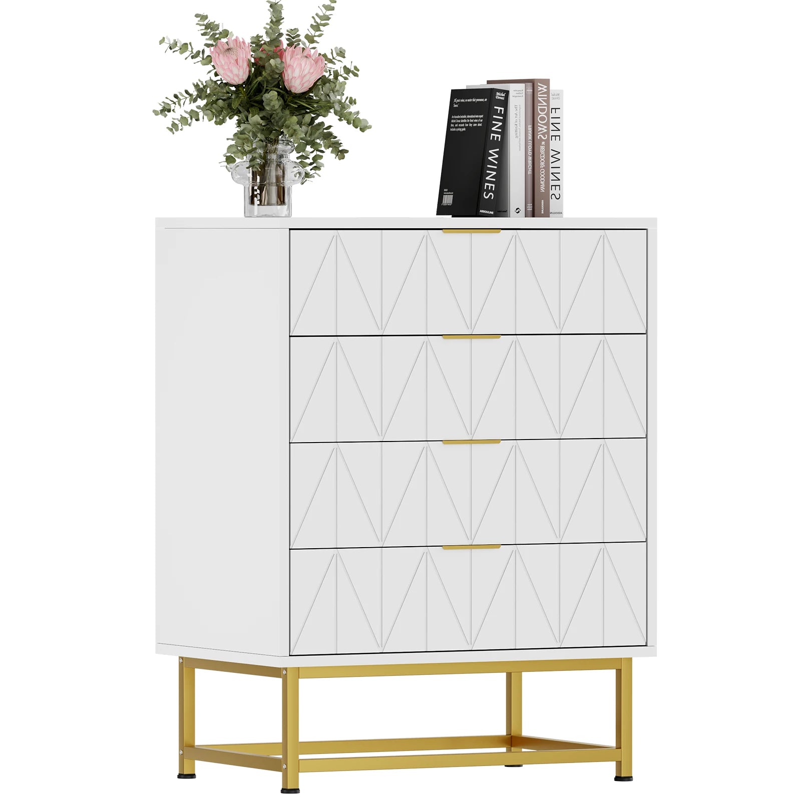 Commode blanche 4 tiroirs à motif arbre 60 × 40 × 79 cm