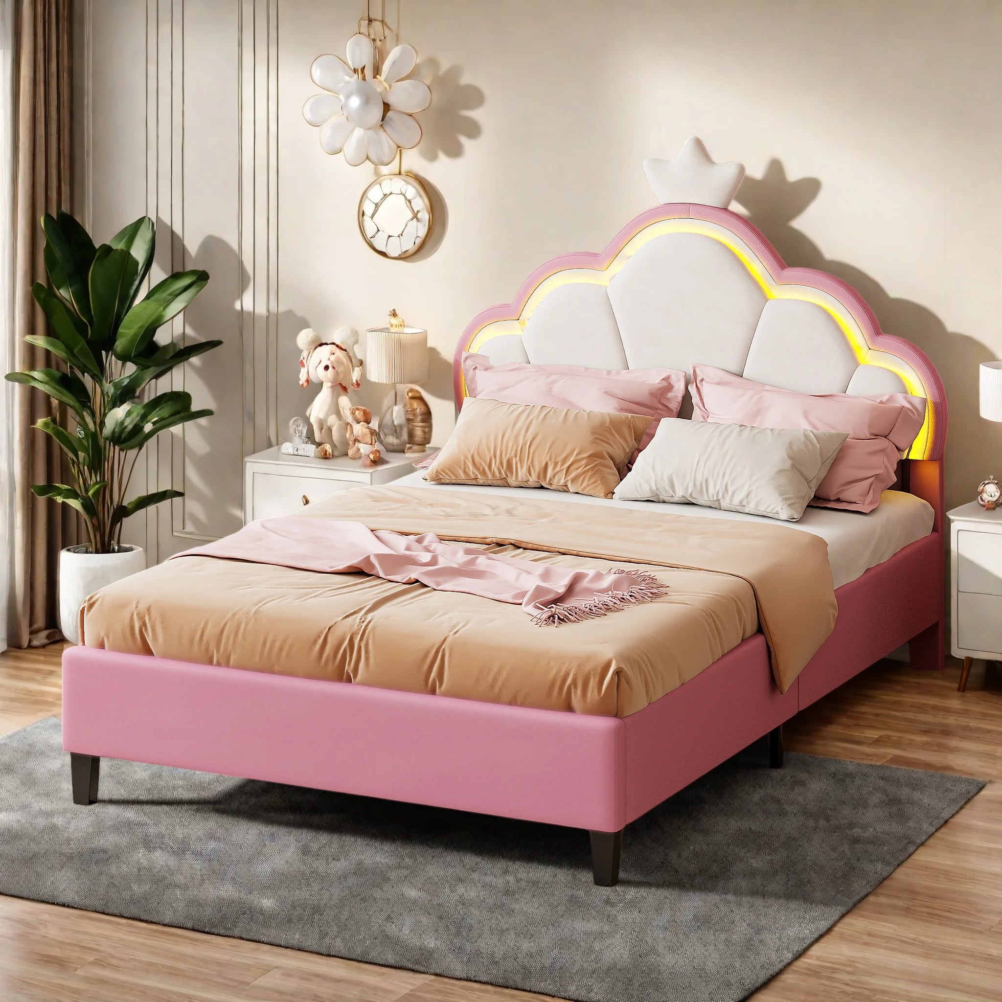 Lit enfant couronne et nuage 90 × 200 cm