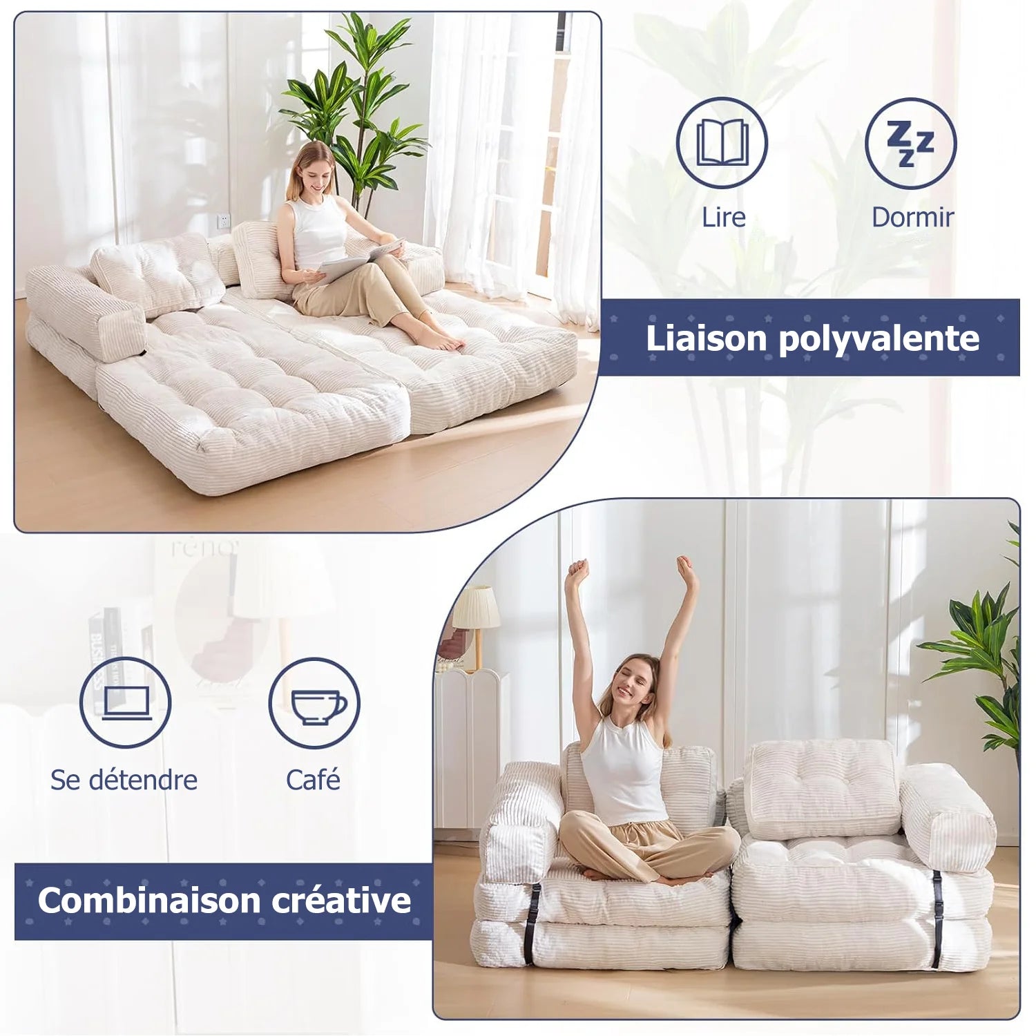 Canapé compact convertible 80 × 80 cm avec accoudoirs