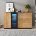 Buffet moderne 140 cm avec vitrine LED et 3 tiroirs