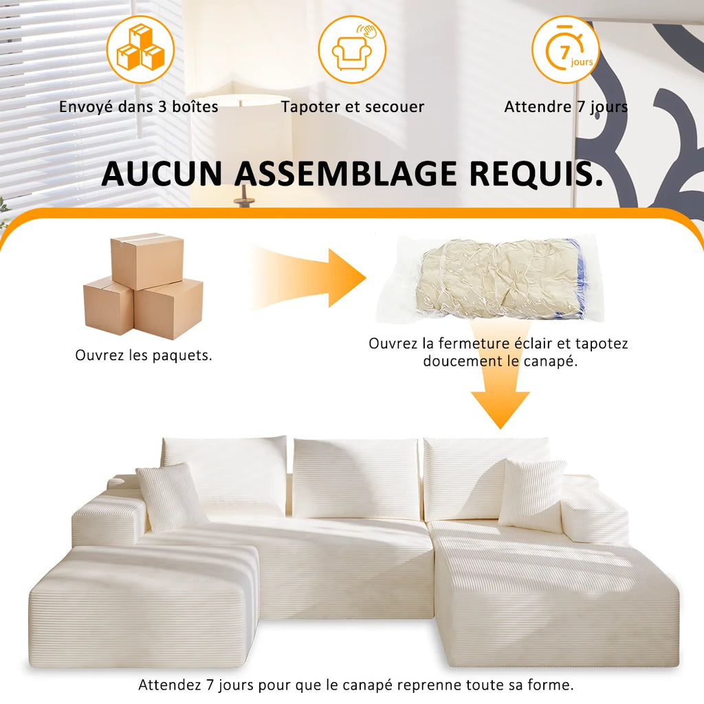 Canapé en U modulable et convertible 275 × 175 cm