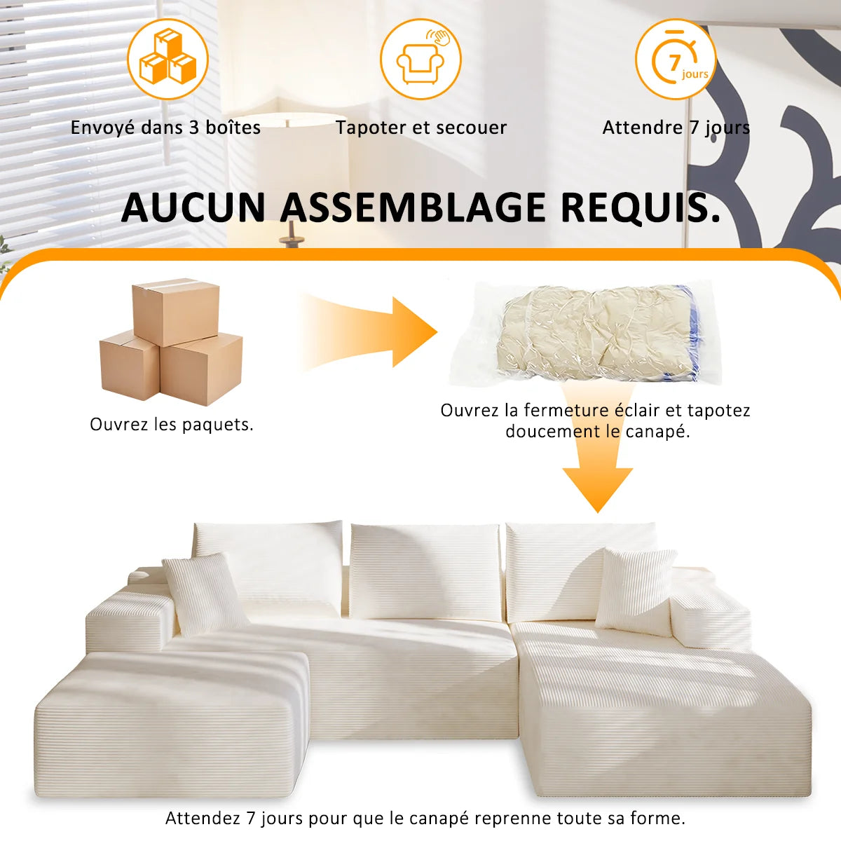 Canapé en U modulable et convertible 275 × 175 cm