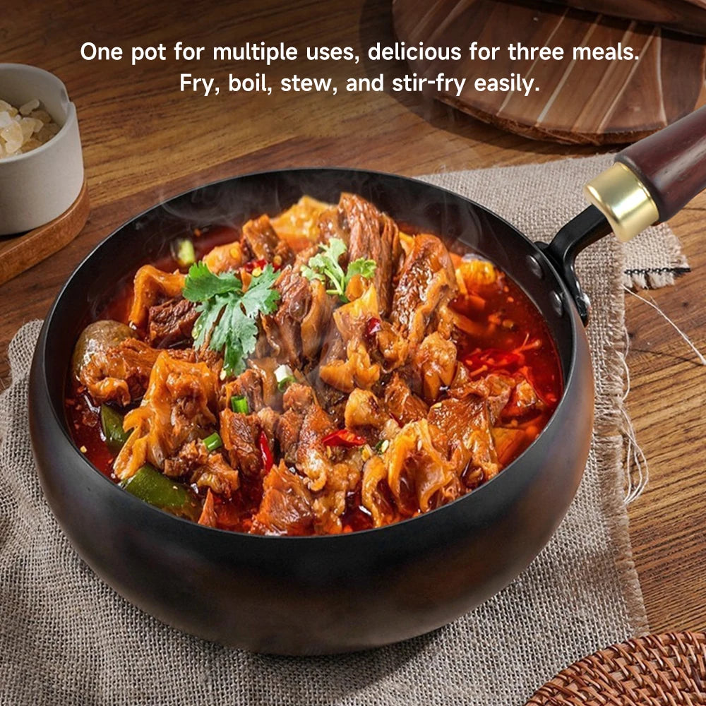 Wok En Fer Forgé 24 Et 28 Cm Avec Couvercle En Bois Induction