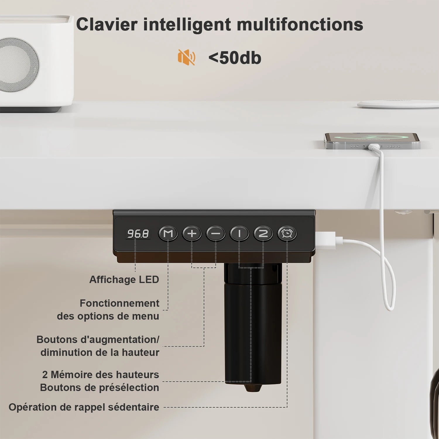 Bureau assis-debout électrique 120 cm avec USB