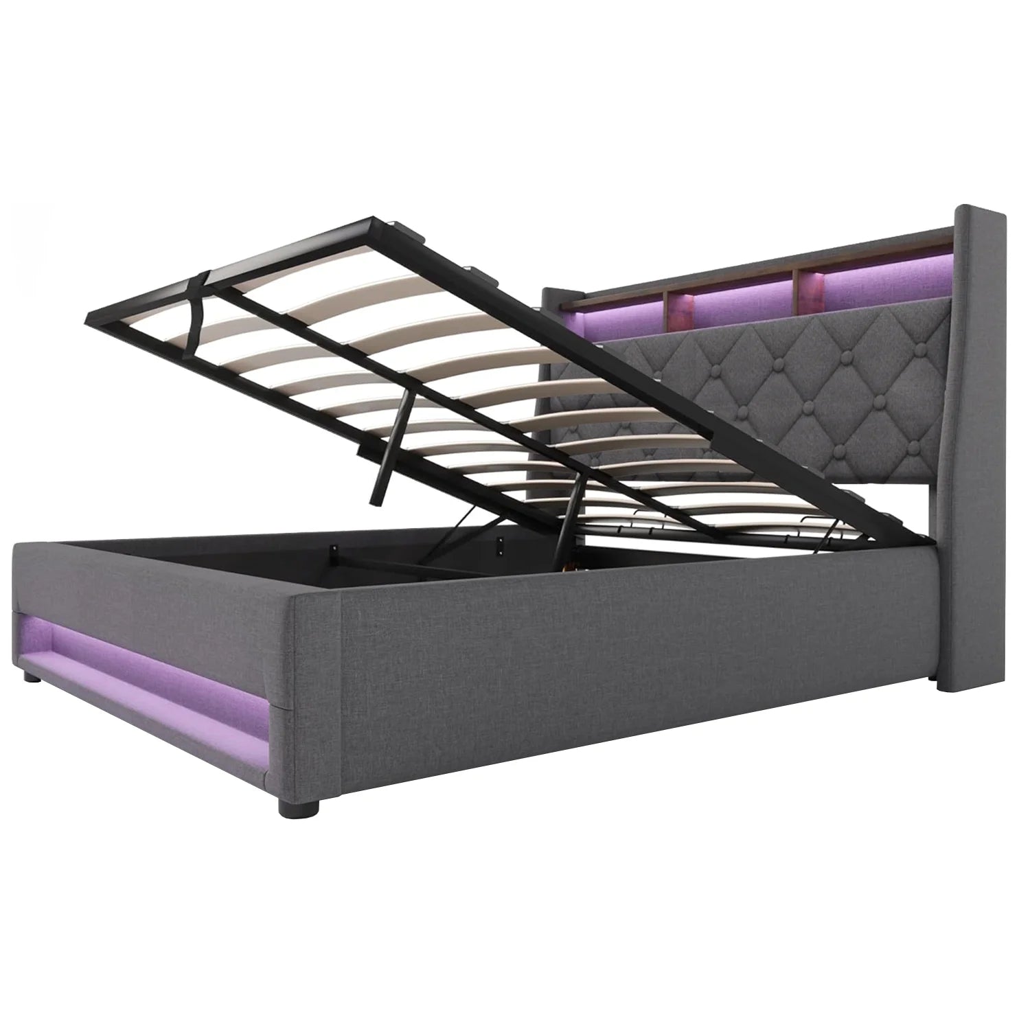 Lit coffre 140 × 190 cm avec LED et ports USB
