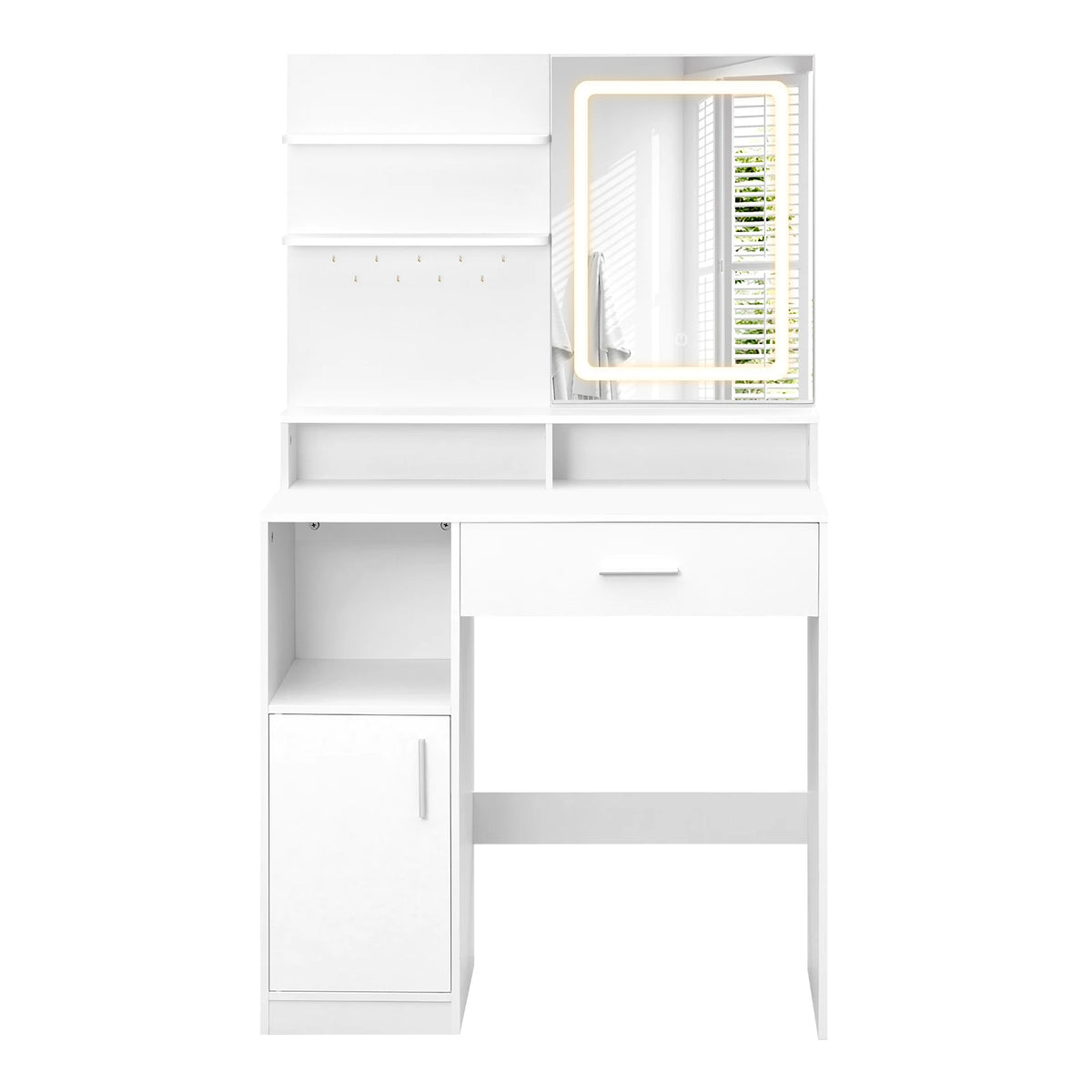 Coiffeuse blanche avec miroir LED et rangement