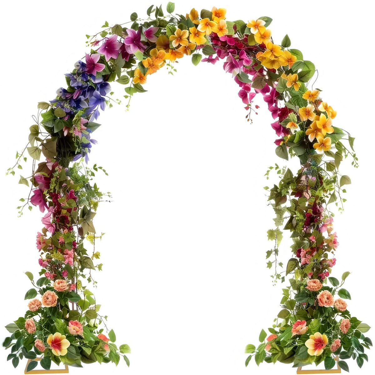 Arche de mariage dorée : arche hexagonale fleurie.