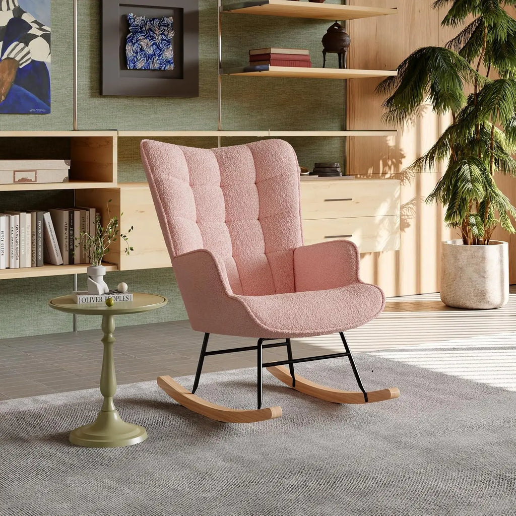 Fauteuil à bascule d’allaitement en tissu bouclé