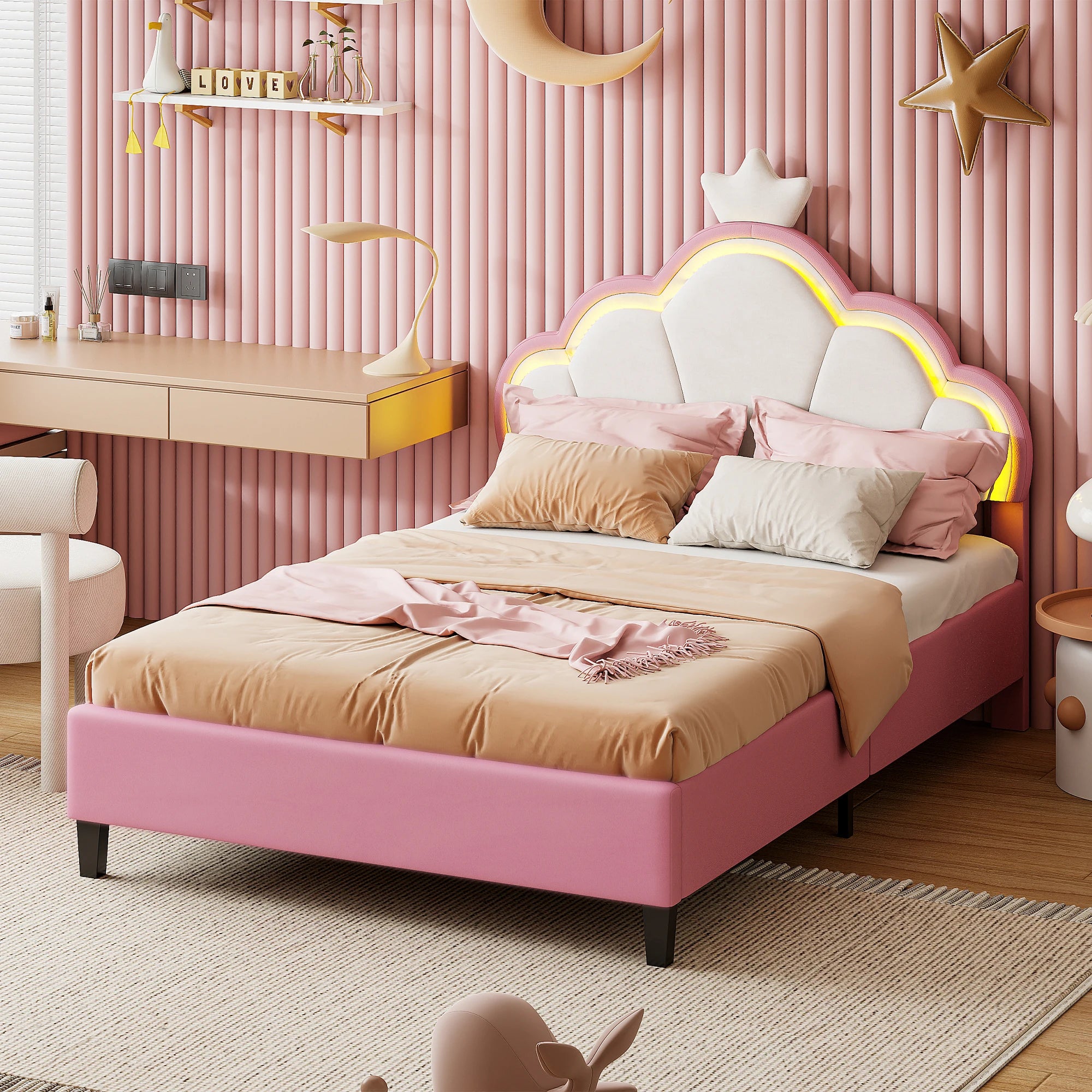 Lit enfant couronne en velours 90 ou 140 × 200 cm