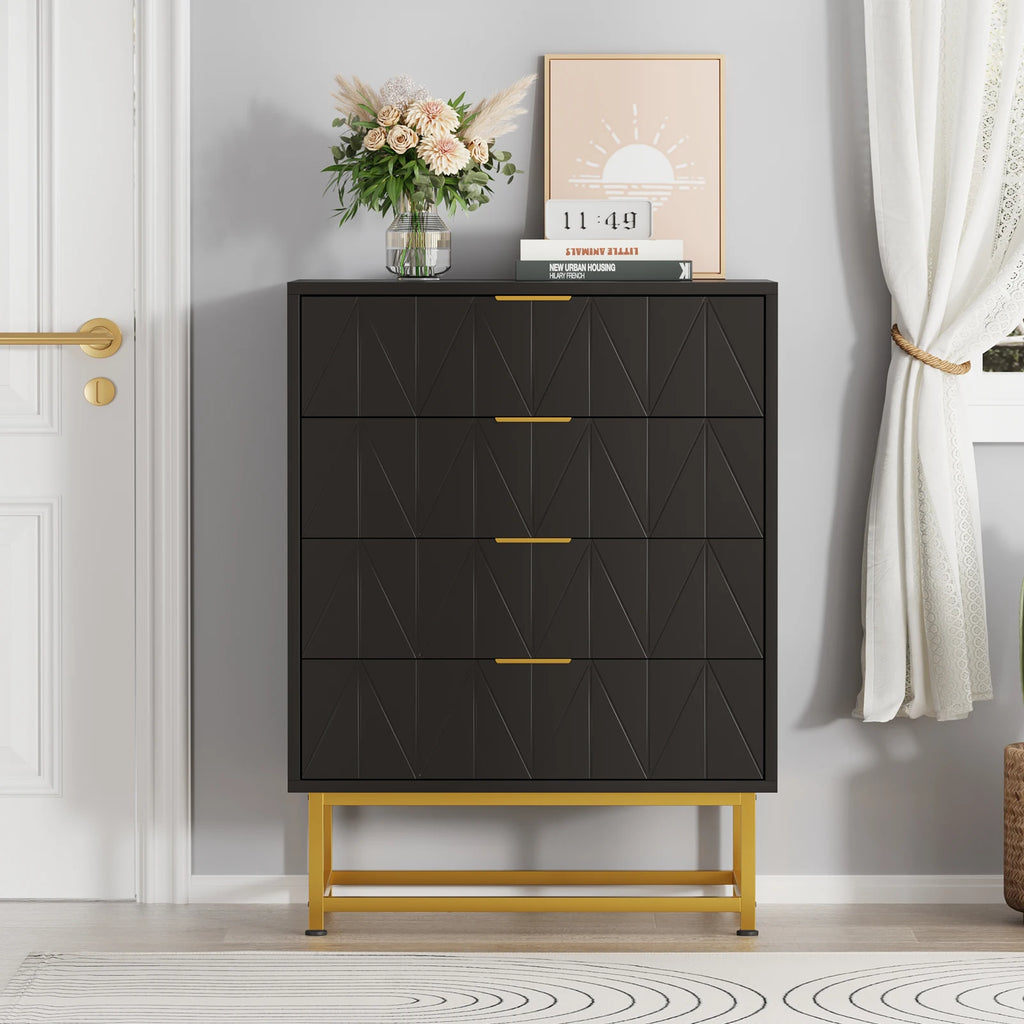 Commode noire 4 tiroirs à motif arbre 60 × 40 × 79 cm