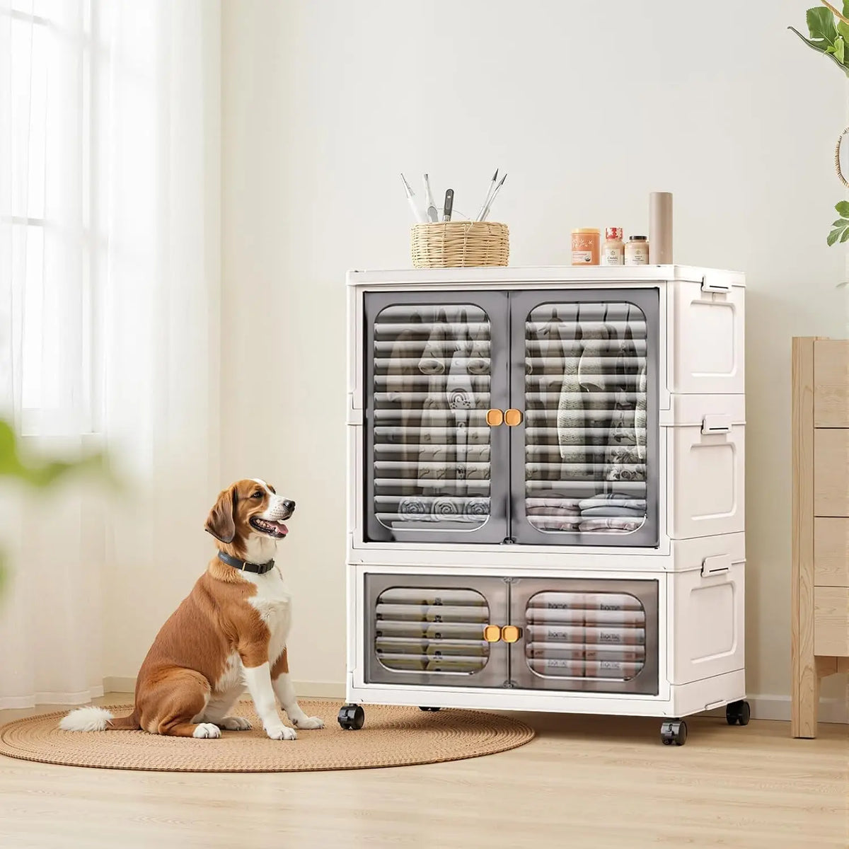 Armoire de rangement pliable en plastique avec portes et roulettes, visuel 9