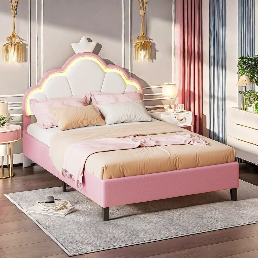 Lit enfant couronne en velours 90 ou 140 × 200 cm