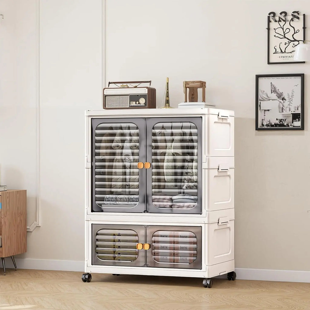 Armoire de rangement pliable en plastique avec portes et roulettes, visuel 3