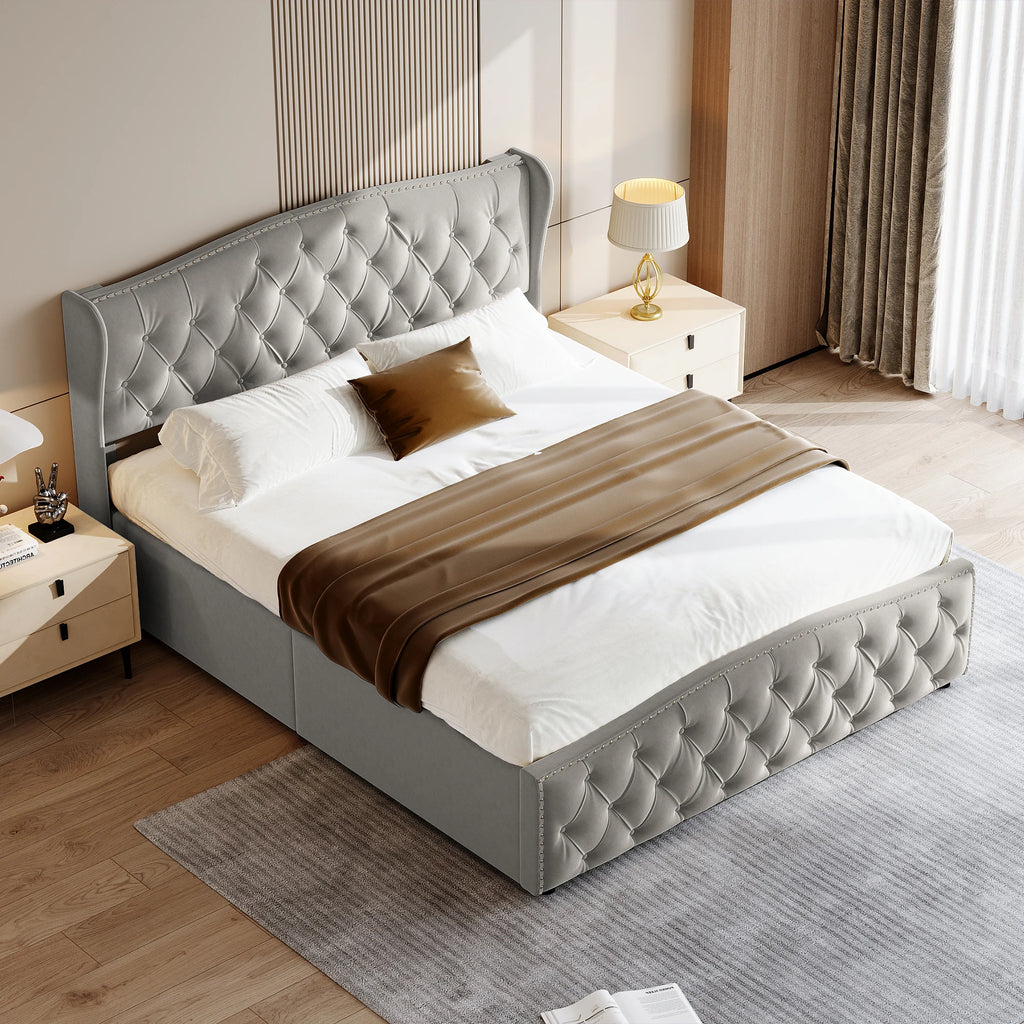 Lit double coffre en velours 140 ou 160 × 200 cm