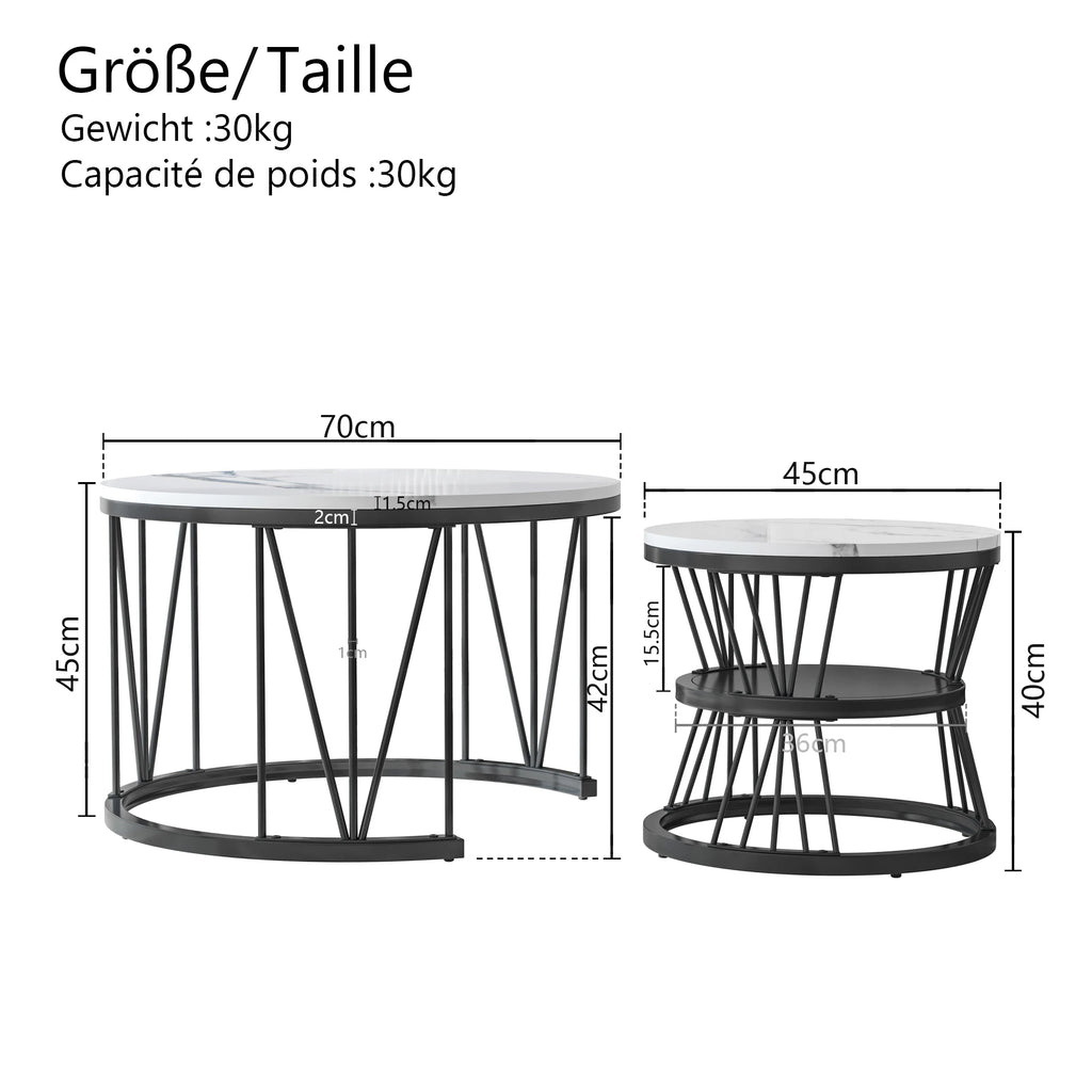 Lot de 2 tables basses rondes en bois et métal