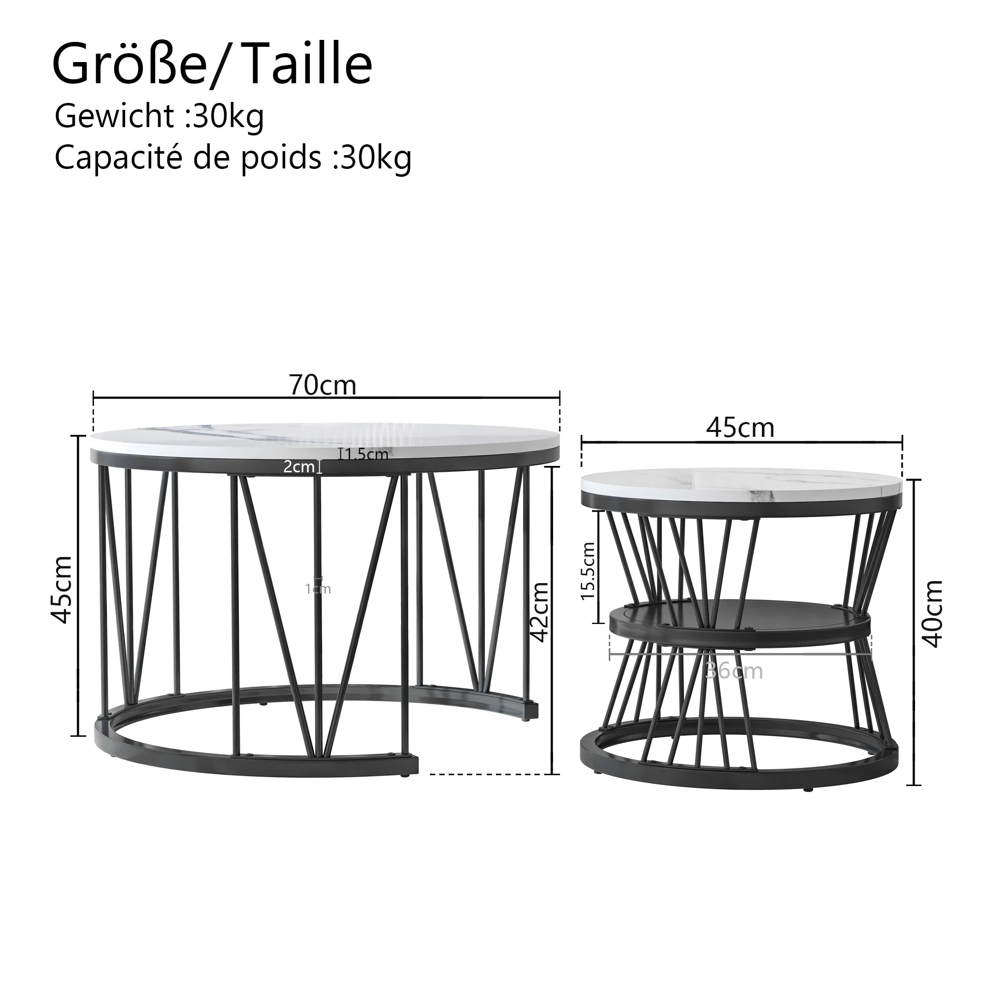 Lot de 2 tables basses rondes en bois et métal