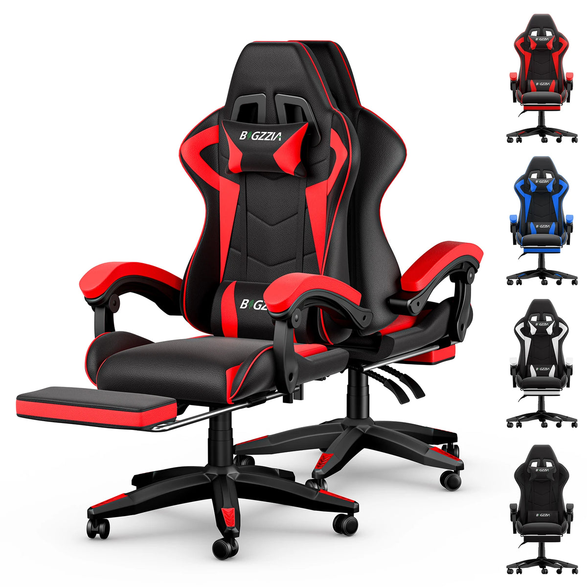 Fauteuil gaming inclinable avec repose-pieds — Noir et rouge