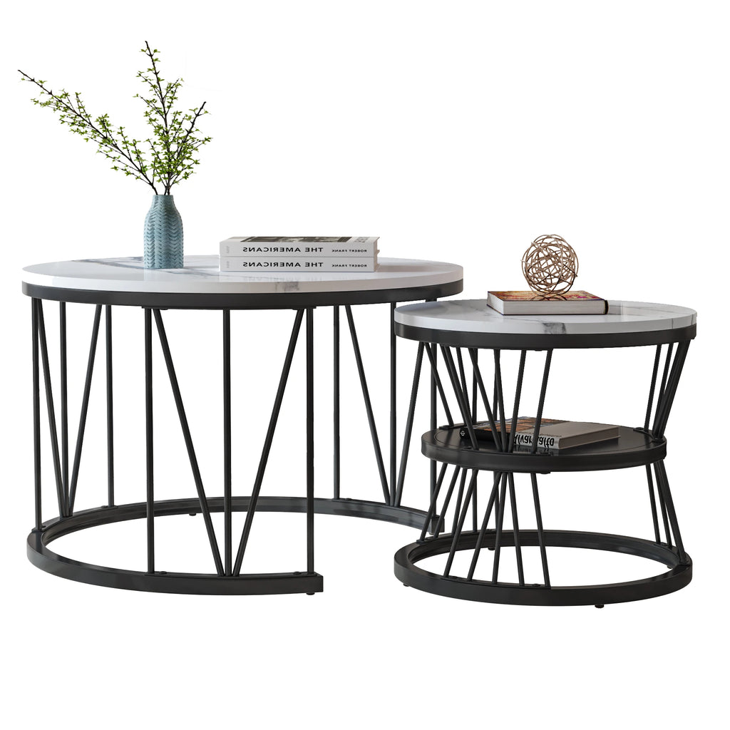 Lot de 2 tables basses rondes en bois et métal
