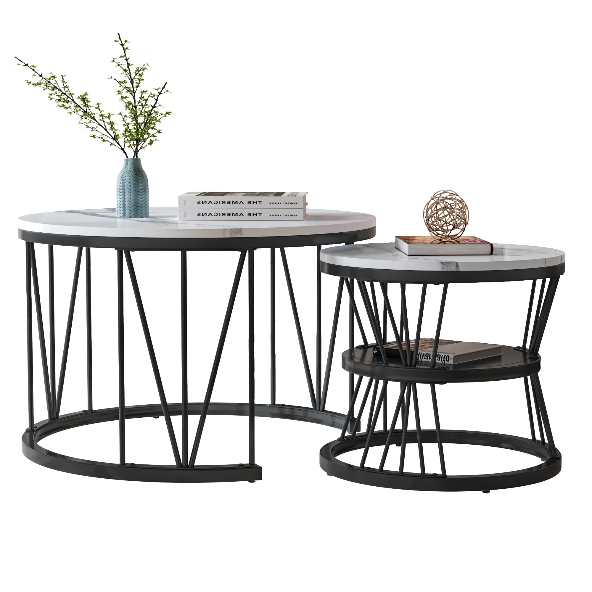 Lot de 2 tables basses rondes en bois et métal
