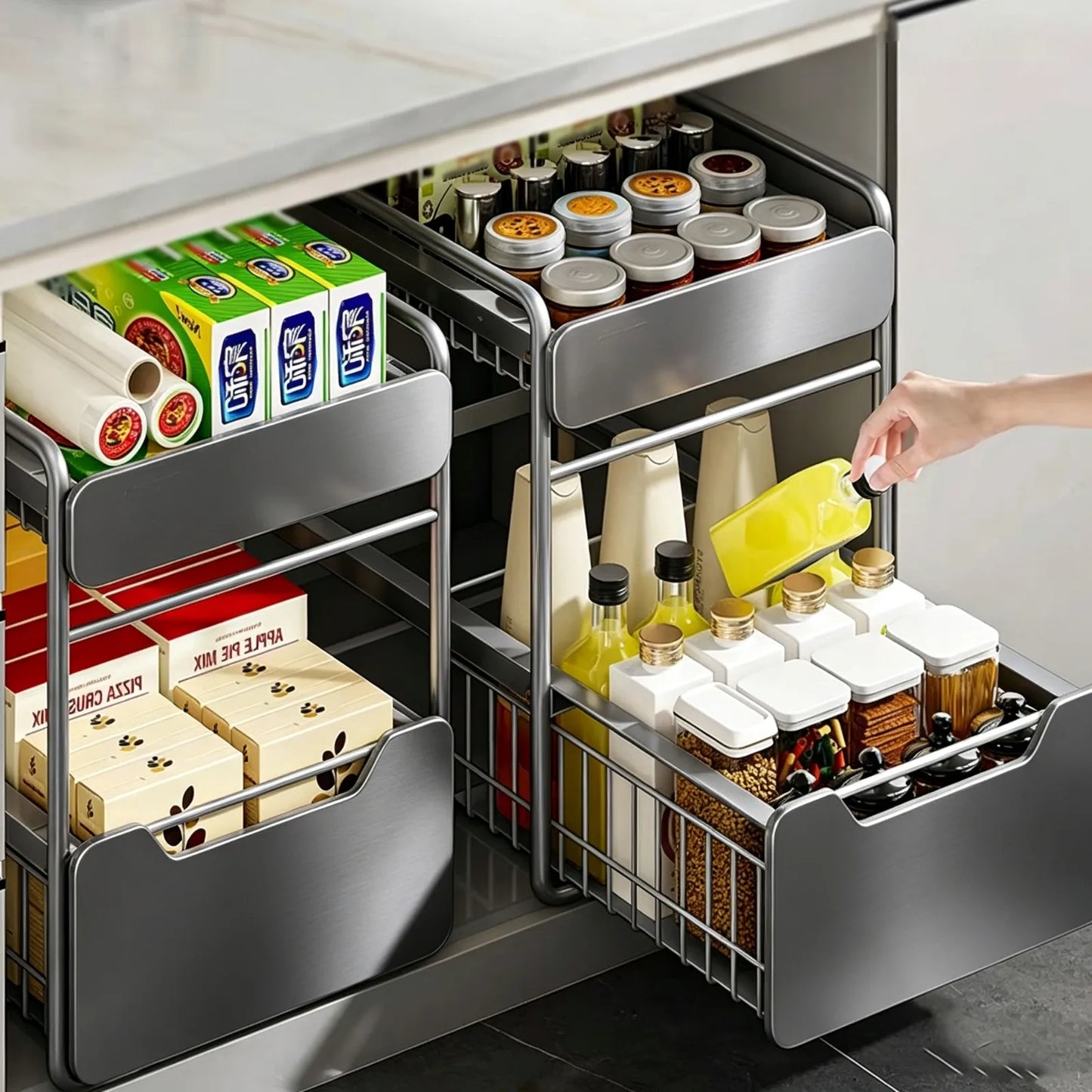 Rangement Coulissant Sous Évier Réglable Double Tiers Pour Cuisine