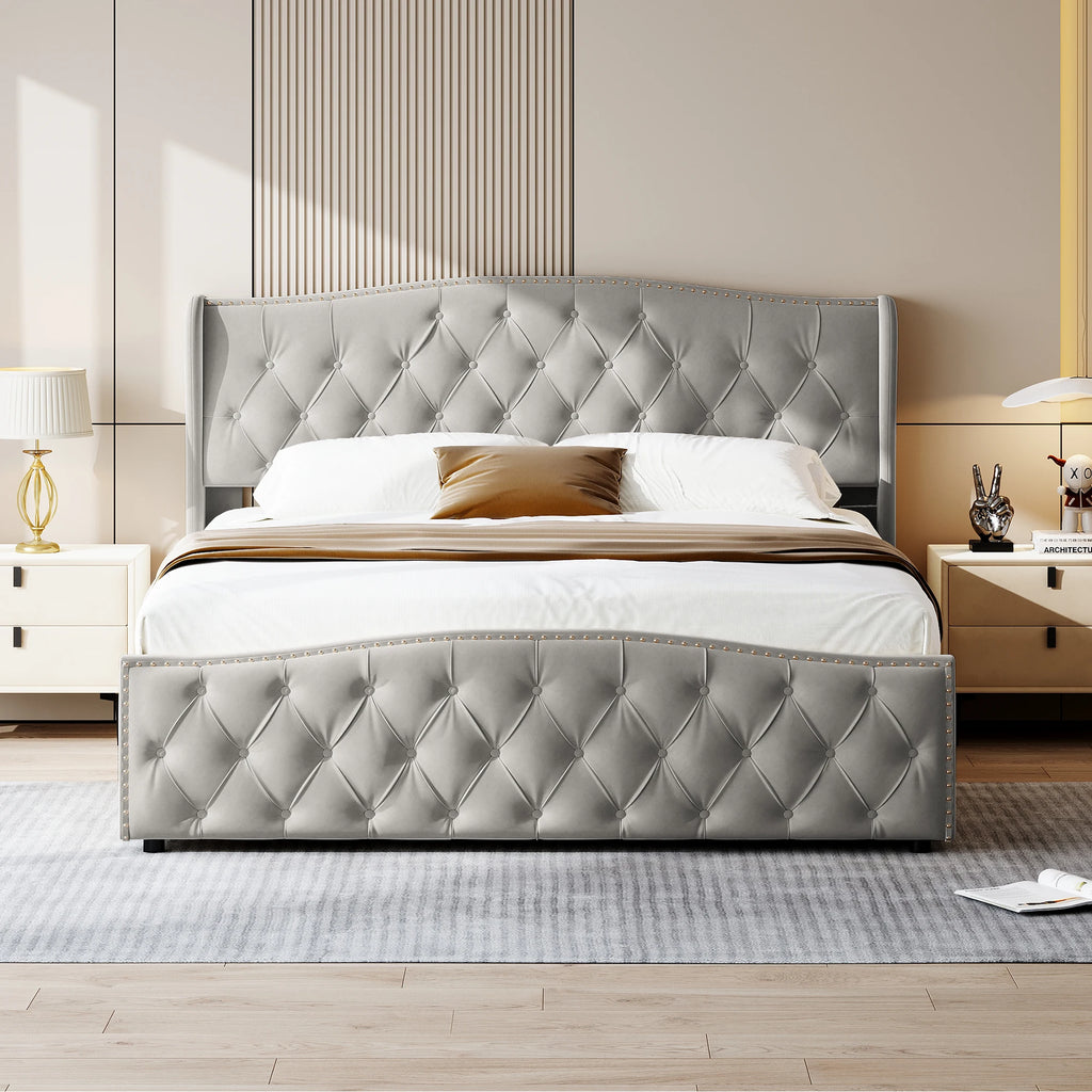 Lit double coffre en velours 140 ou 160 × 200 cm