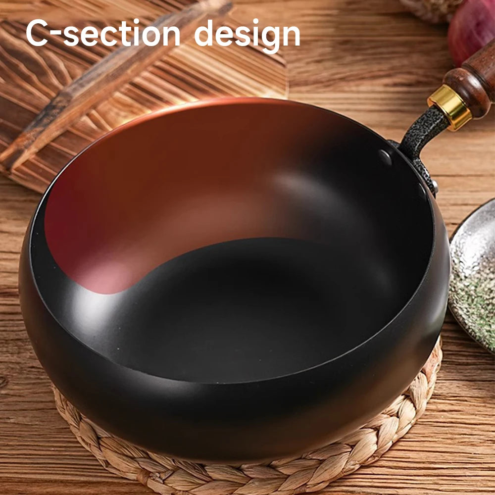 Wok En Fer Forgé 24 Et 28 Cm Avec Couvercle En Bois Induction