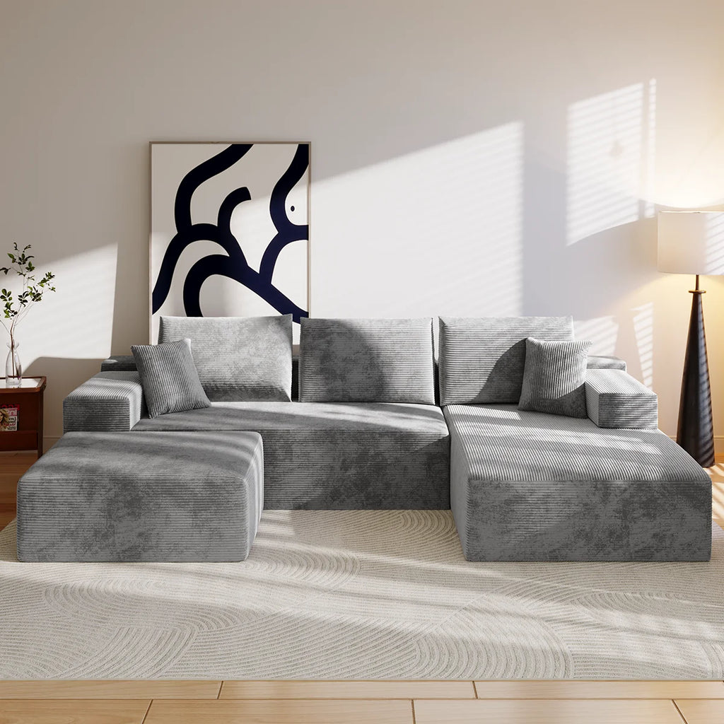 Canapé en U modulable en velours côtelé 275 × 175 cm