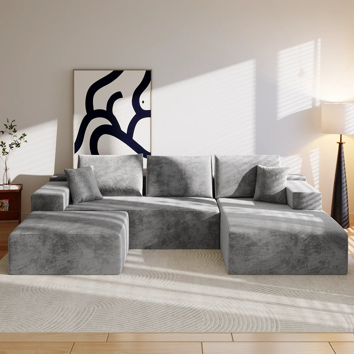 Canapé en U modulable en velours côtelé 275 × 175 cm
