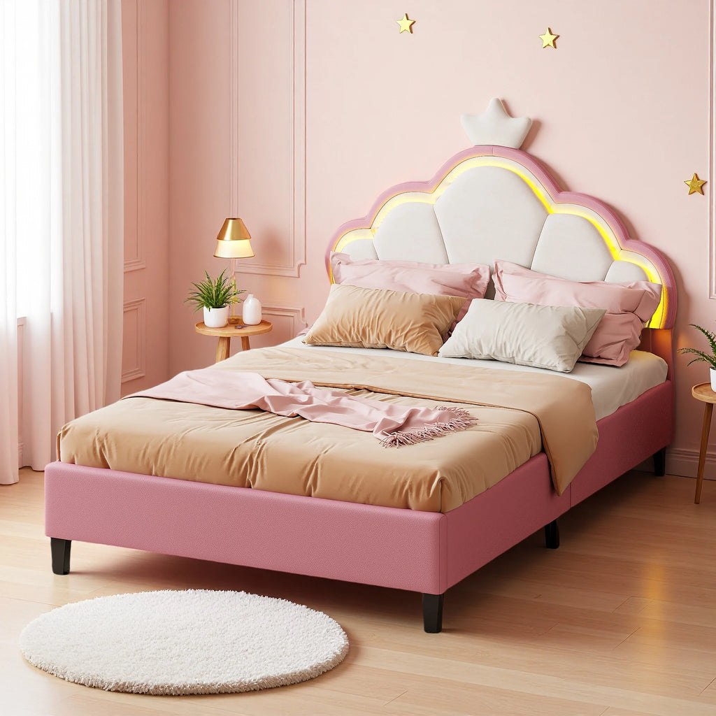 Lit enfant couronne en velours 90 ou 140 × 200 cm