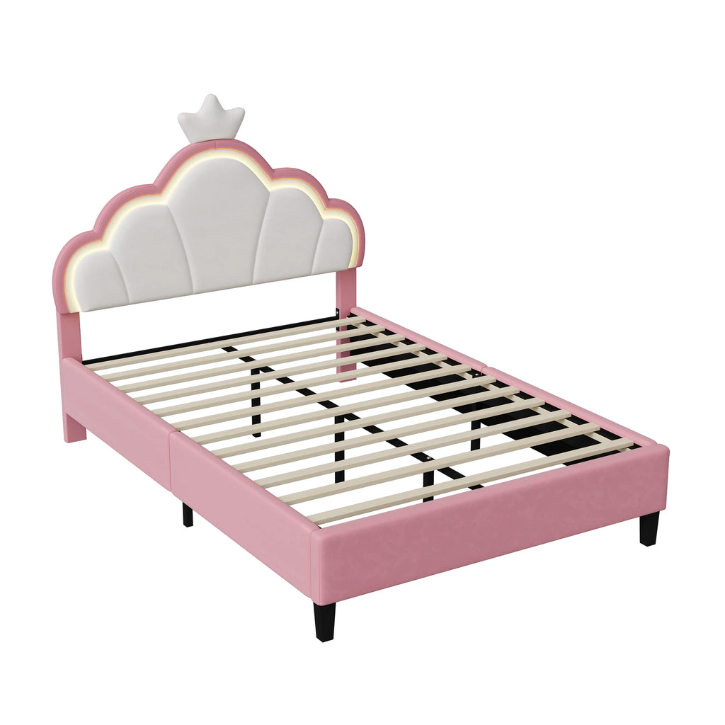 Lit enfant couronne en velours 90 ou 140 × 200 cm