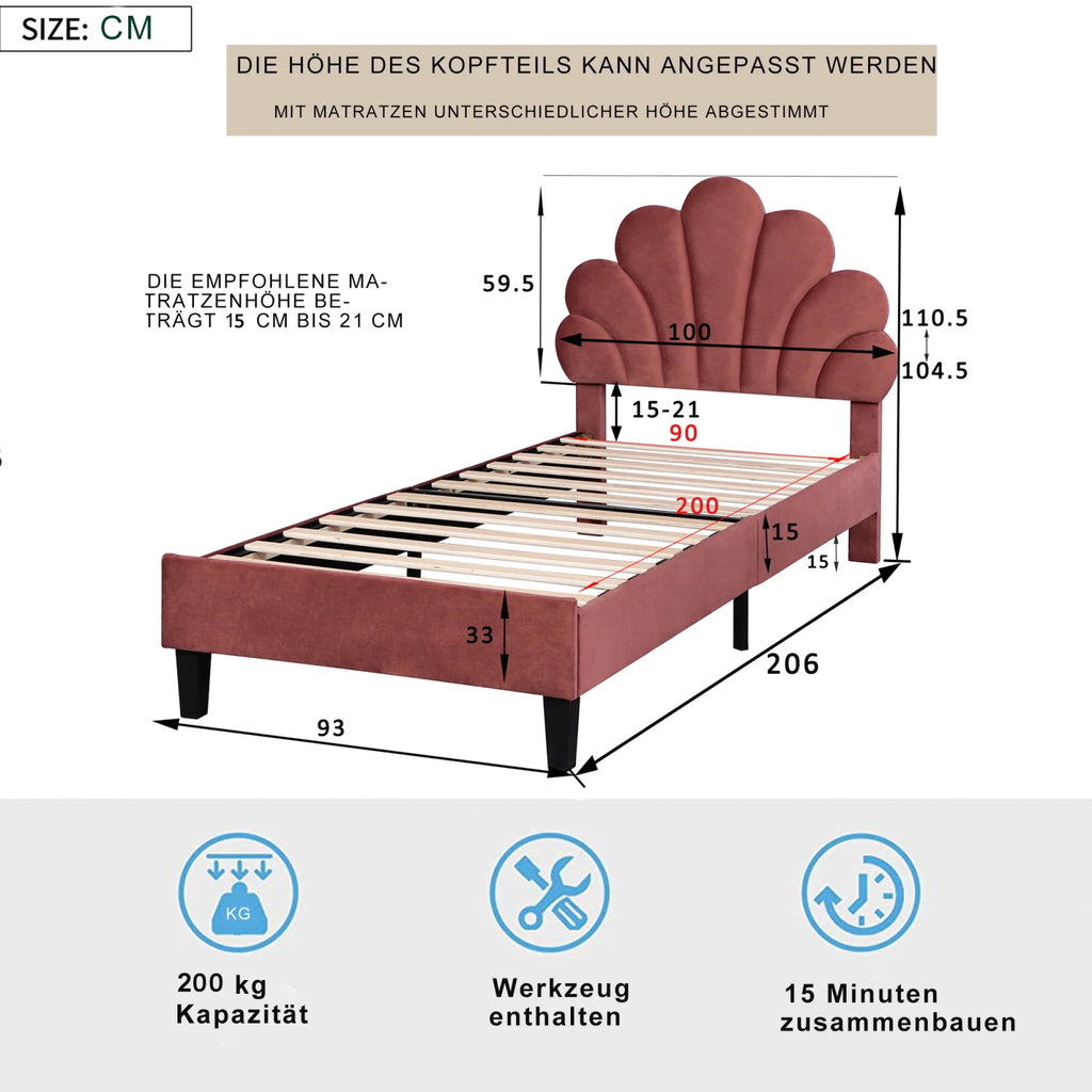 Lit enfant tête de lit fleur 90 ou 140 × 200 cm