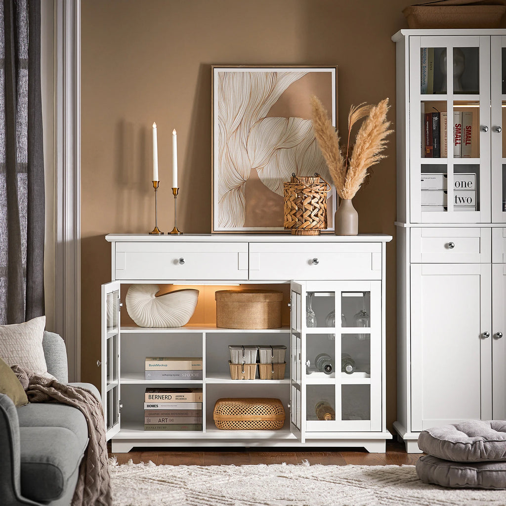 Buffet de cuisine blanc avec porte vitrée de 119 cm
