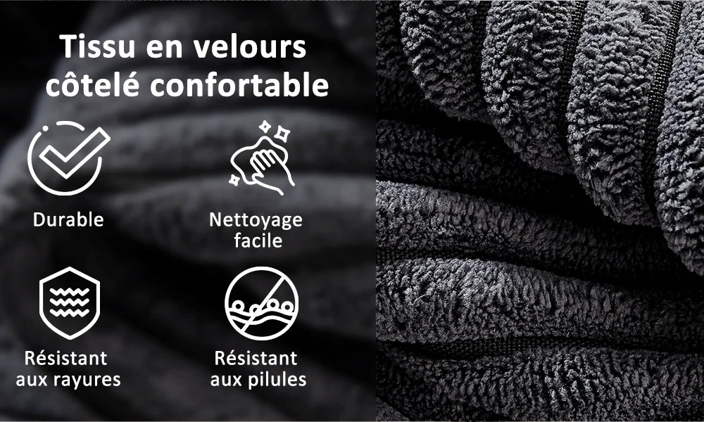 Canapé en U modulable en velours côtelé 275 × 175 cm