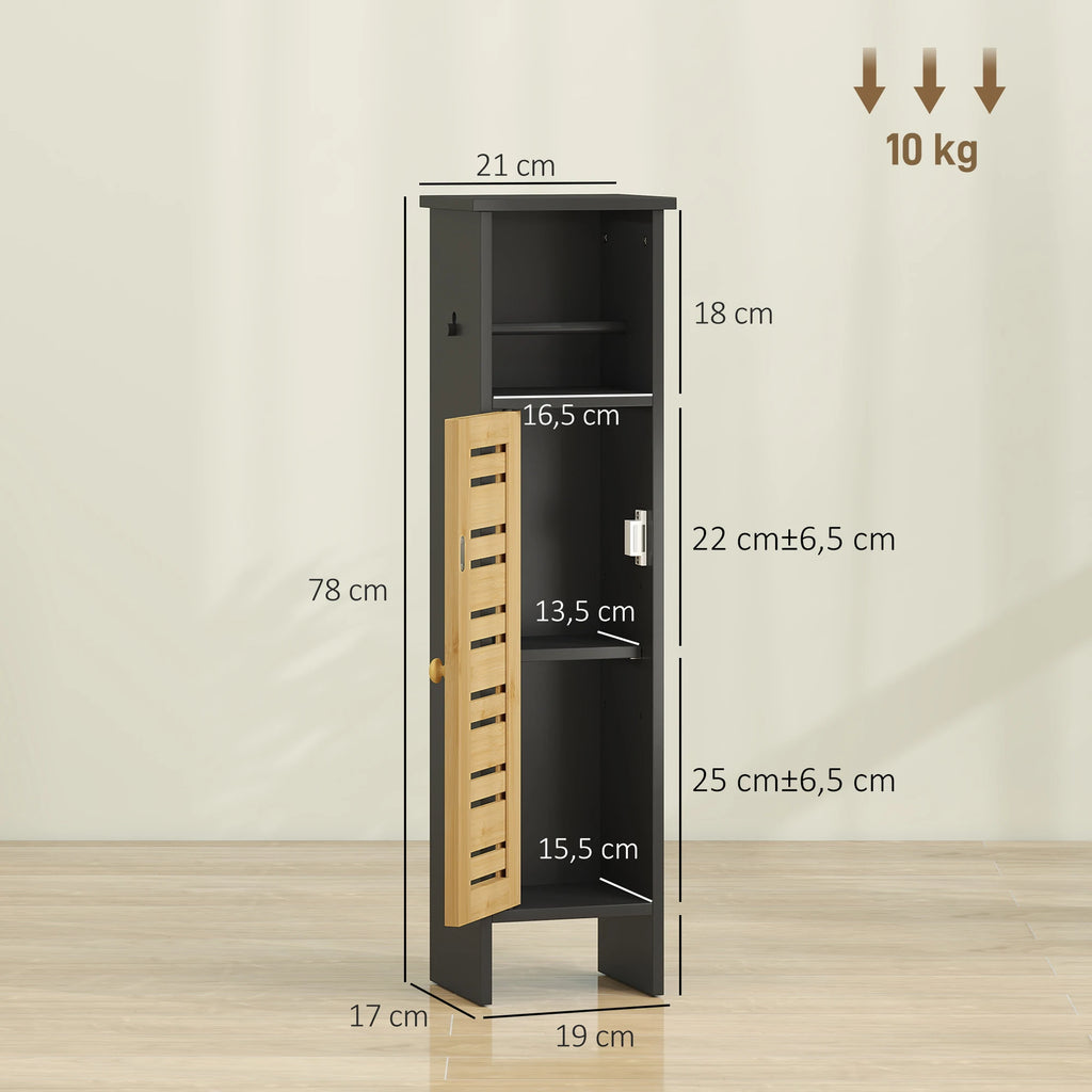 Meuble WC étroit en bois et bambou avec porte-rouleau