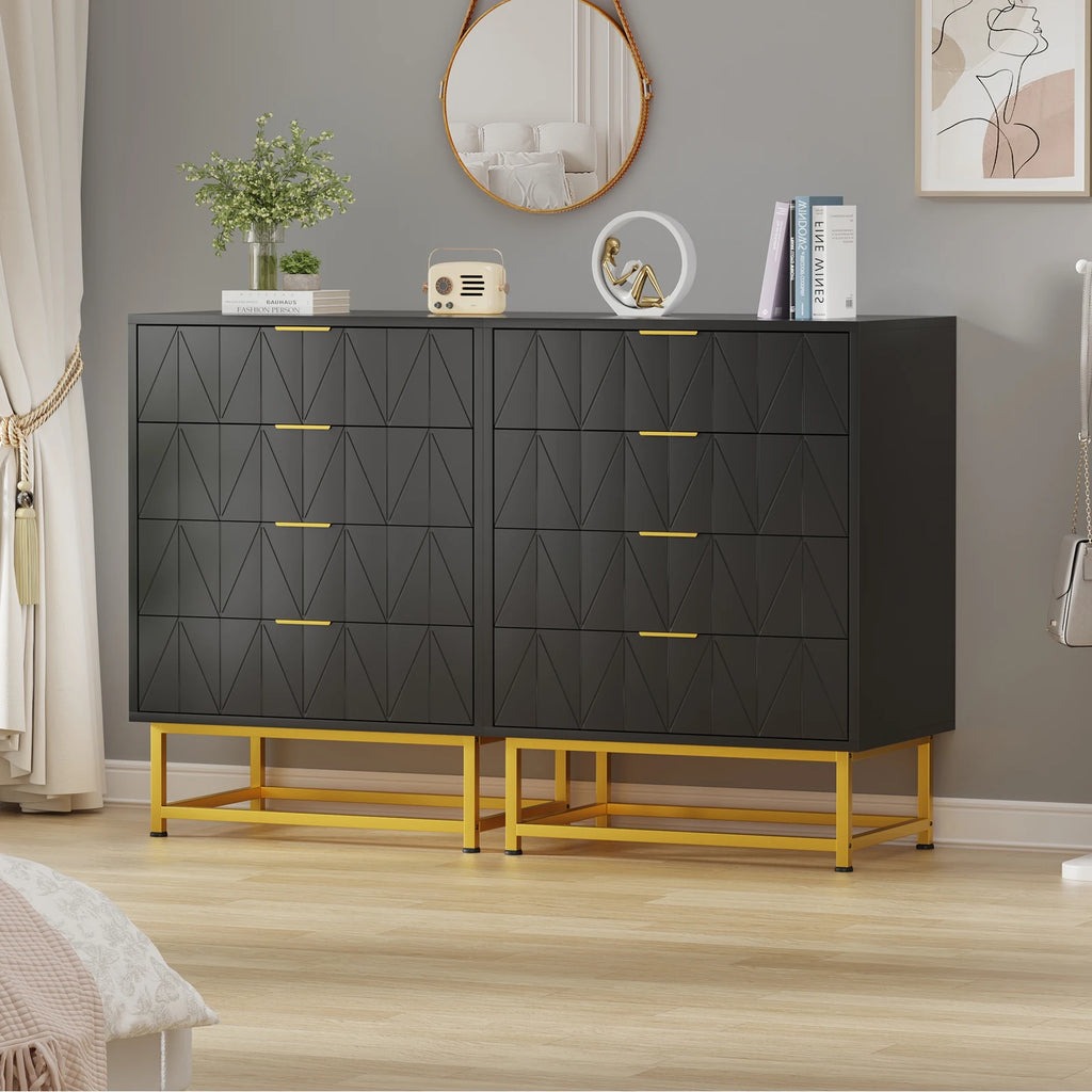 Commode noire 4 tiroirs à motif arbre 60 × 40 × 79 cm