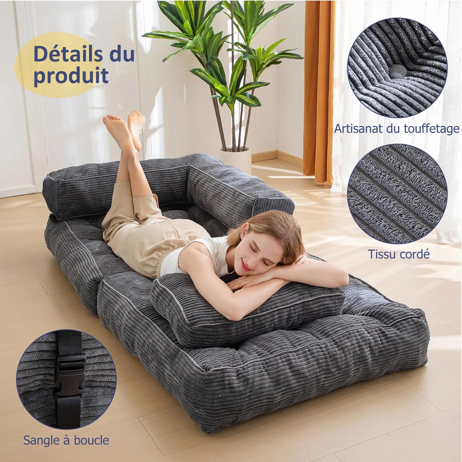 Fauteuil-lit pliable avec oreiller 170 × 85 cm
