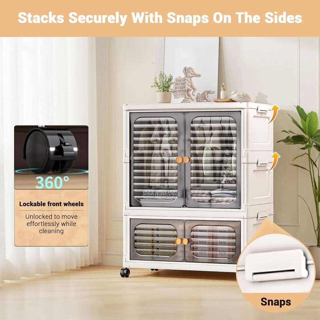 Armoire de rangement pliable en plastique avec portes et roulettes, visuel 7