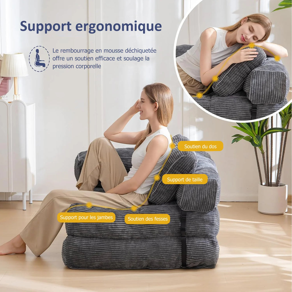 Fauteuil-lit pliable avec oreiller 170 × 85 cm